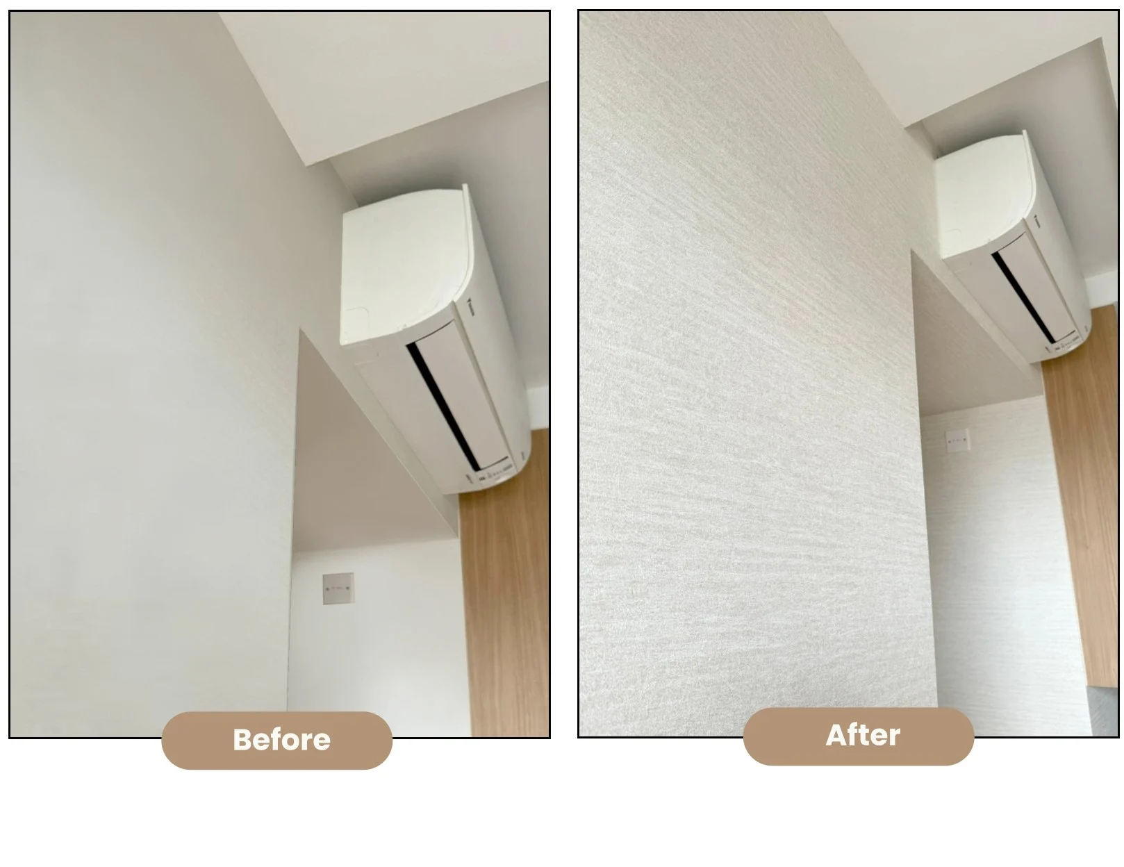 Wall with AC: Before and after textured wallpaper